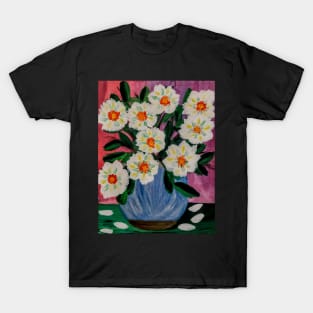 A lovely boutique of abstract flowers in a blue vase . T-Shirt